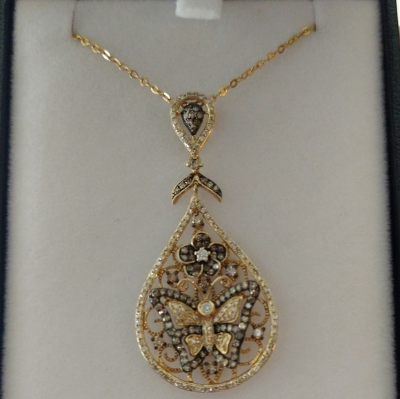 14k Yellow gold Diamond butterfly teardrop pendant - Picture 3 of 14